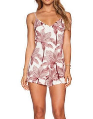 SEXY V-NECK BACKLESS LEAVES PRINTING CONDOLE BELT JUMPSUIT
