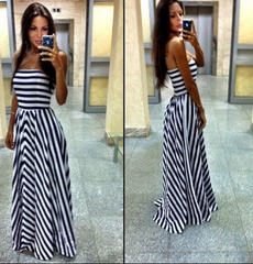 Hot stripe strapless dress high quality
