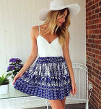 CUTE WHITE BLUE TOTEM STRAPS DRESS