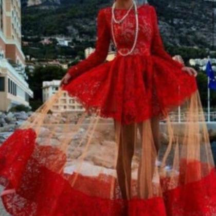 ON SALE LONG SLEEVE LACE DRESS DRESS HOT RED