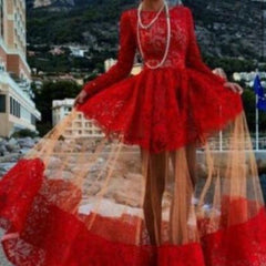 ON SALE LONG SLEEVE LACE DRESS DRESS HOT RED