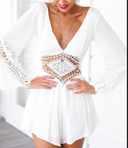 ON SALE CUTE WHITE SLOWER SHORTS DRESS LONG SLEEVE ROMPER