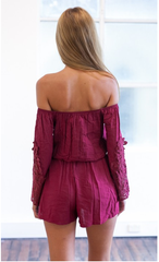 LONG SLEEVE LACE STITCHING CONJOINED SHORTS ROMPER