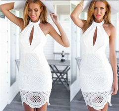 LACE STITCHING BACKLESS SEXY CONJOINED SKIRT DRESS