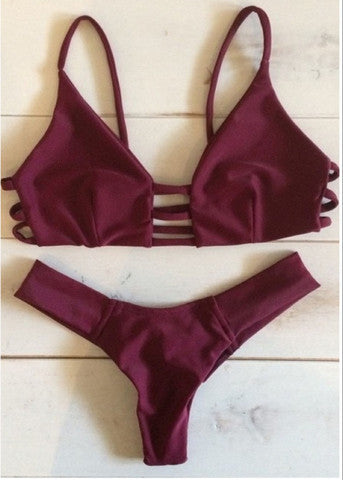 CUTE WINE RED HOLLOW TWO PIECE BIKINI