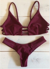 CUTE WINE RED HOLLOW TWO PIECE BIKINI