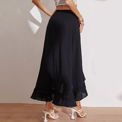 Women's New Black Irregular Ruffle Edge Long Women's Half length Skirt