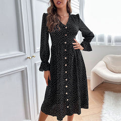 Women's New Style Black Polka Dot Long Sleeve Dress