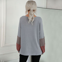 Women's new color contrast long sleeve gray V-neck sweater