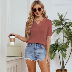 Women's New Solid V-Neck Short Sleeve T-Shirt