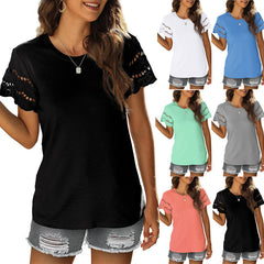 Women's New Summer New Lace Panel Short Sleeve T-shirt