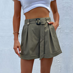 Women's new casual green shorts with belt for women