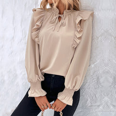 New Women's Ruffled Long Sleeve Solid Color Shirt