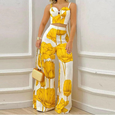 A-Z Women's New Style High Waist Flare Pants Fashion Casual Set