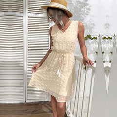 Women's New Solid Color Skirt Ruffled Jacquard Chiffon Dress