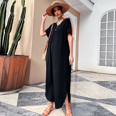 Women's new black retro loose fitting dress