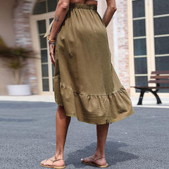 Women's New Ruffled Solid Cotton Hemp Skirt