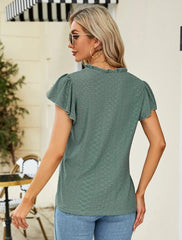 Women's New V-neck Stacked Sleeve Short Sleeve T-shirt