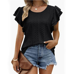 Women's New Round Neck Double Ruffle Short Sleeve Fashion Versatile Casual T-shirt