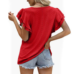 Women's New Round Neck Double Ruffle Short Sleeve Fashion Versatile Casual T-shirt