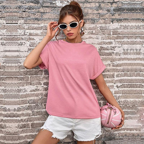 Women's new round neck basic short sleeve women's solid color T-shirt