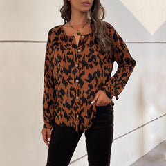 Women's new round neck long sleeve leopard print shirt