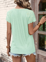 women's new V-neck short sleeve splicing lace sleeve blouse