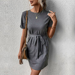 Summer Dress Slim Fit Short Sleeve Solid T-Shirt Dress