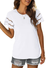 Women's New Summer New Lace Panel Short Sleeve T-shirt