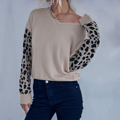 Women's New Leopard Pattern Long Sleeve Knitted Sweater