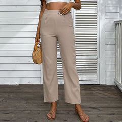 Women's new high-waisted solid color straight leg pants