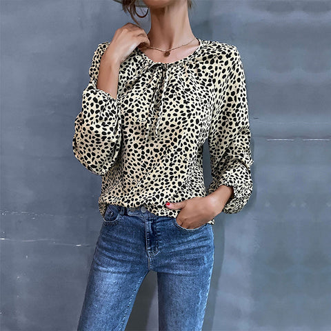 Women's new leopard print shirt long sleeve