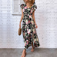 Women's summer vacation medium length split floral dress