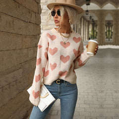 Women's new casual love long-sleeved pink sweater