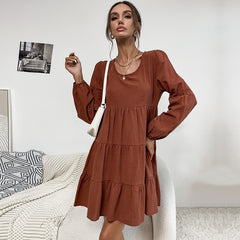 Women's New Fashion Short Solid Color Long Sleeve Dress