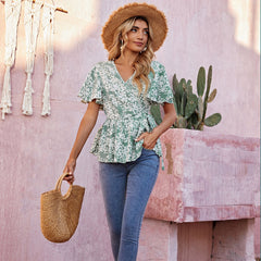 Women's new sweet retro floral top