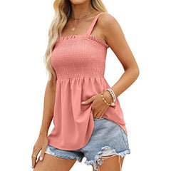 Women's New Solid Color Strap Tie Tank Top Sexy Ruffle Ruffle Top