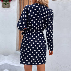 Women's new one-piece long sleeve polka dot dress