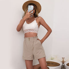 Women's New Fashion Solid Cotton Hemp Shorts