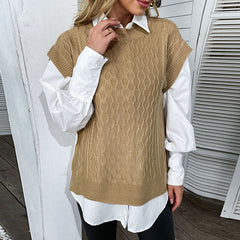 Women's New Solid Short Sleeve Knitted Sweater Vest