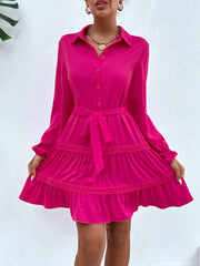 Women's New Solid Lace Up Stand Neck Dress