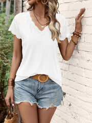 women's new V-neck short sleeve splicing lace sleeve blouse