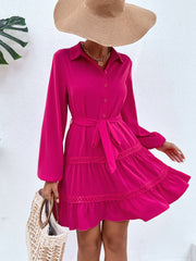 Women's New Solid Lace Up Stand Neck Dress