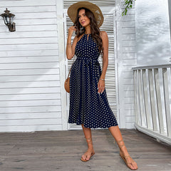 Women's new suspender polka dot beach dress