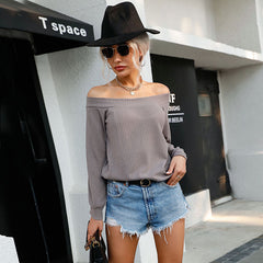 Women's New Casual Long Sleeve Straight Neck T-Shirt