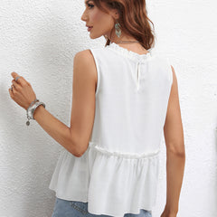 Women's new solid sleeveless loose lace blouse