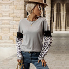 Women's New Women's Leopard Print Long Sleeve Contrast T-Shirt