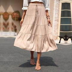 Women's new ruffle pleated solid color skirt