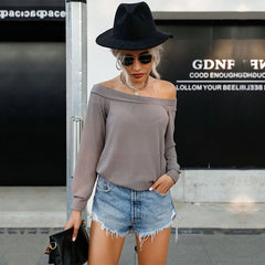 Women's New Casual Long Sleeve Straight Neck T-Shirt