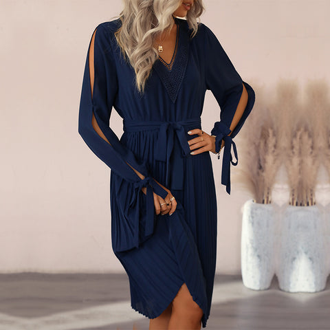 Women's New Style Cutout Long Sleeve Solid Spring Autumn Dress